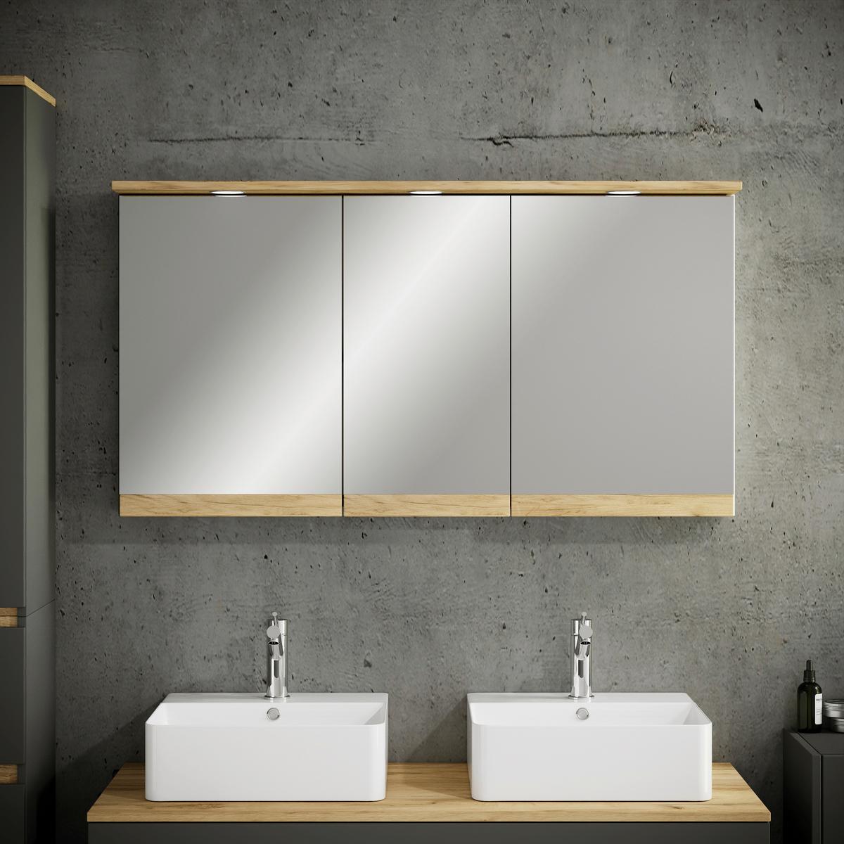Spiegelschrank Cosila - Honigeiche/Anthrazit, Trend, Glas/Holzwerkstoff (110/59/23cm) - MID.YOU