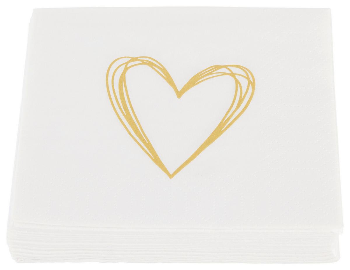 Cocktailserviette Linda in Weiß ca. 25x25cm - Goldfarben/Weiß, KONVENTIONELL, Papier (25cm)