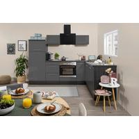 Eckküche mit Geräte Grau Hochglanz ca. 260x200 cm - Alufarben/Grau, KONVENTIONELL, Holzwerkstoff/Metall (260/200cm) - Respekta