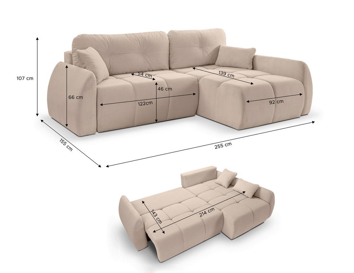 Ecksofa Sancho Long Beige - Beige/Schwarz, Basics, Holz/Kunststoff (255/155cm) - MID.YOU
