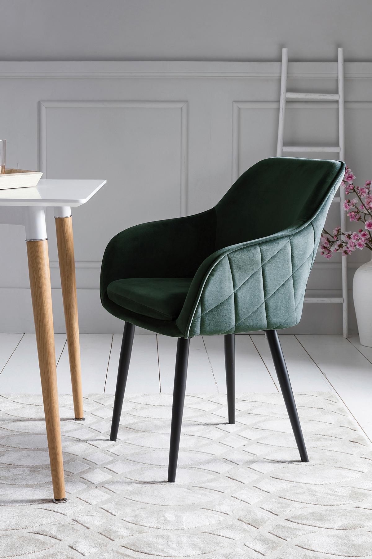 Naslanjač Samt, Gozdno Zelena - črna/gozdno zelena, Moderno, kovina/tekstil (61/85/60cm) - Livetastic