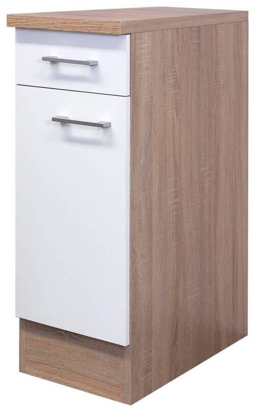 Küchenunterschrank Samoa ca. 30 cm Weiß/Sonoma Eiche - Alufarben/Weiß, KONVENTIONELL, Holzwerkstoff/Kunststoff (30/85/57cm) - FlexWell