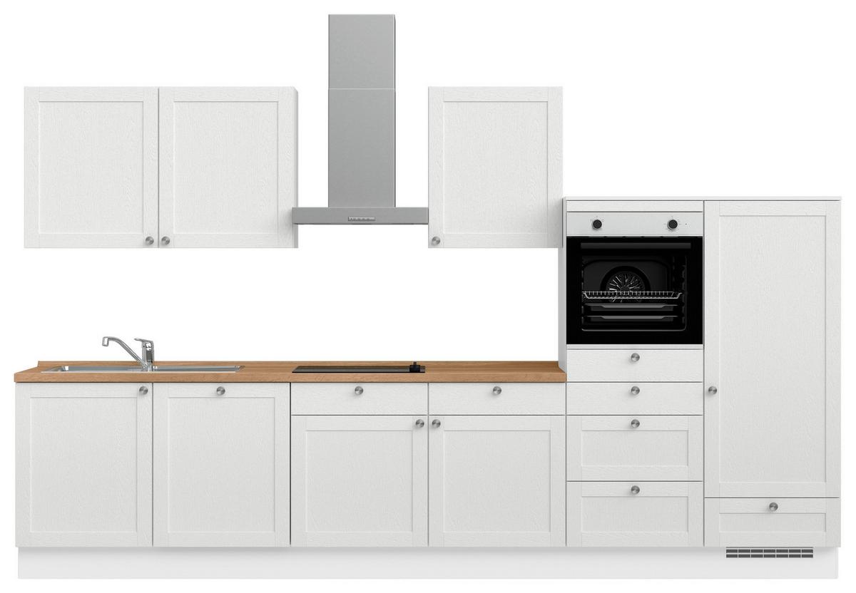 Küchenleerblock Frame Low o. Geräte Weiß - Edelstahlfarben/Eichefarben, MODERN, Holzwerkstoff/Metall (360cm) - Nobilia