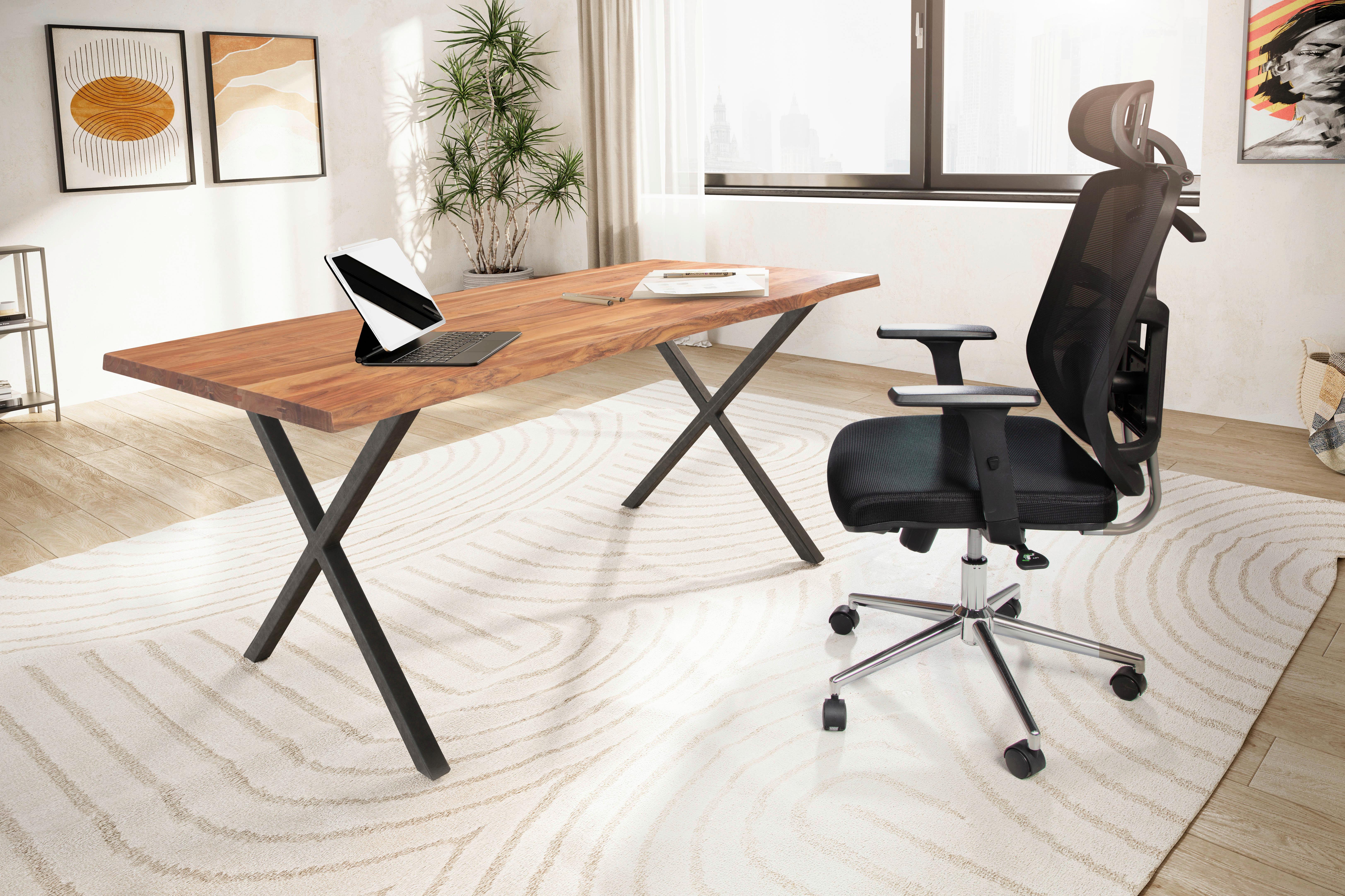 SCHREIBTISCH WL7.271 - Schwarz/Akaziefarben, Modern, Holz/Metall (120/60/76cm) - MID.YOU