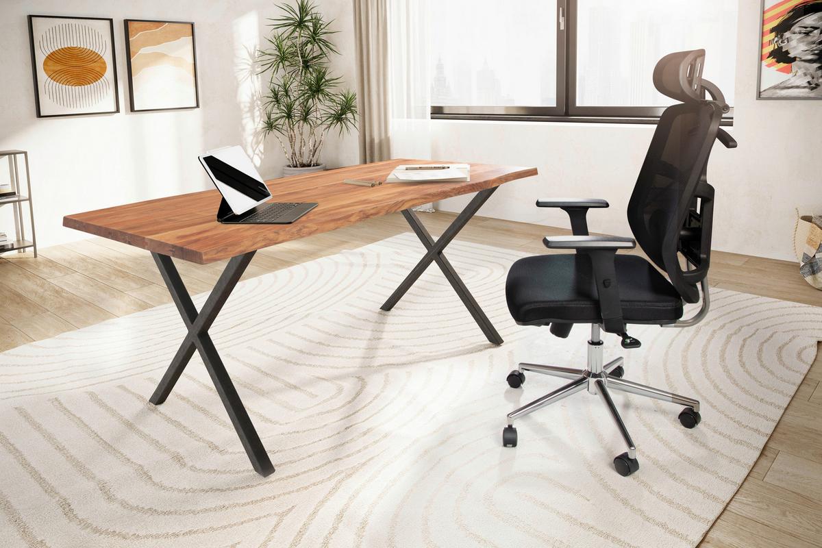 SCHREIBTISCH WL7.271 - Schwarz/Akaziefarben, Modern, Holz/Metall (120/60/76cm) - MID.YOU