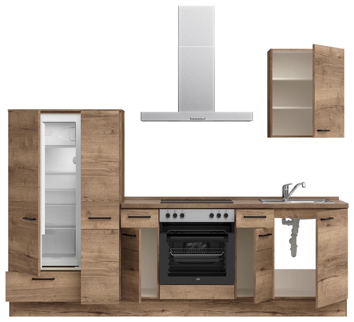 Küchenblock Structura Low m. Geräten Eiche dunkel - Eiche dunkel/Eichefarben, MODERN, Holzwerkstoff/Metall (270cm) - Nobilia