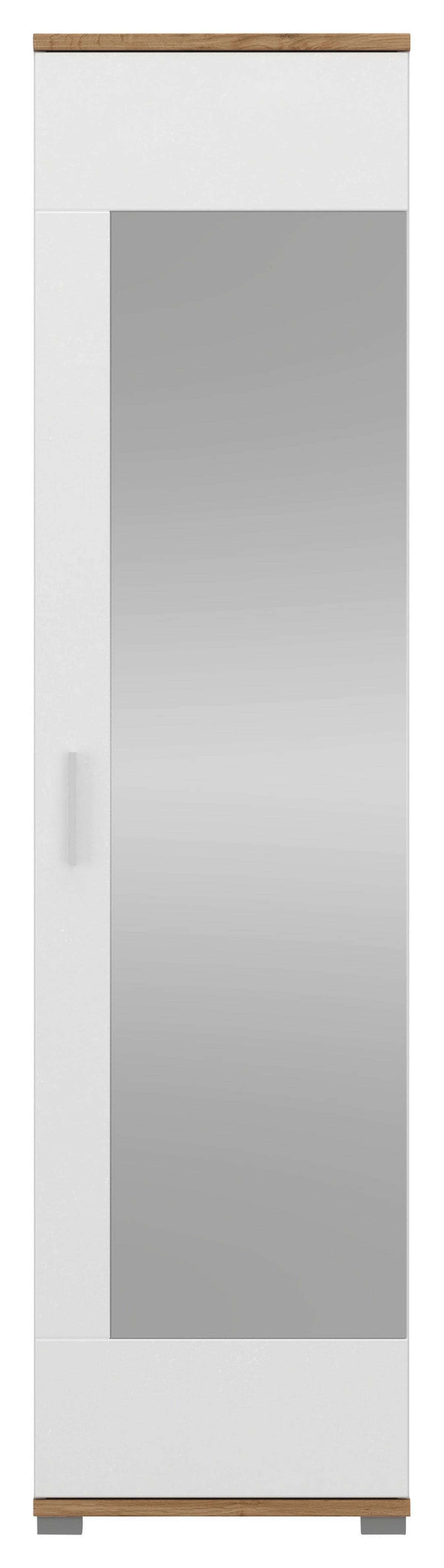 Garderobna Omara Hola, Bela, Barva Hrasta - hrast wotan/barve hrasta, Trend, umetna masa/steklo (50/198,5/33,5cm)