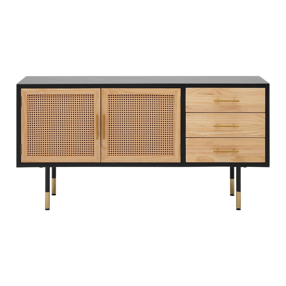 Comodă cu uși MASSIMO - culoare lemn pin/negru, Modern, lemn/metal (150/76/40cm) - Bessagi Home