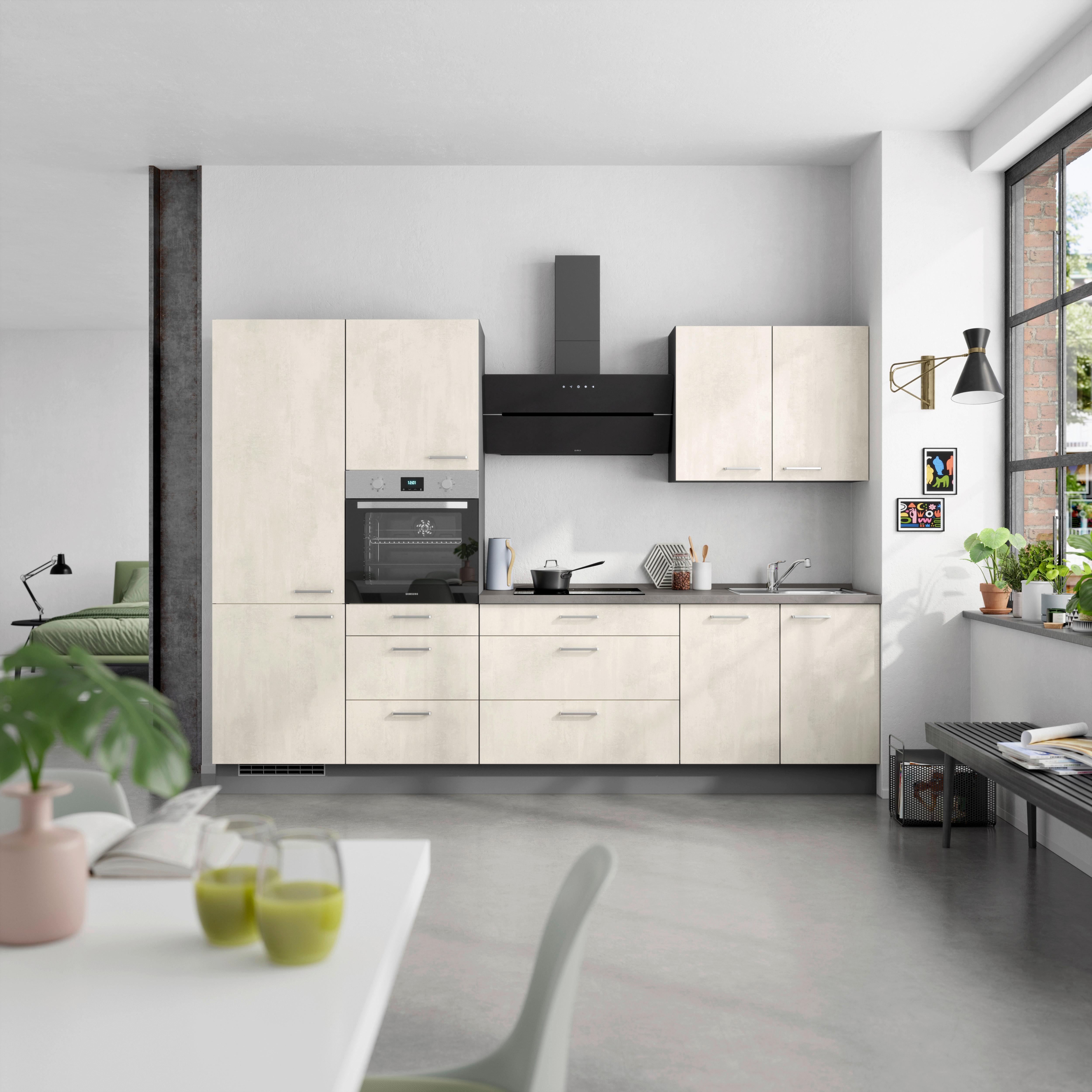 Küchenblock Riva High m. Geräten Weiß - Schieferfarben/Edelstahlfarben, MODERN, Holzwerkstoff/Metall (300cm) - Nobilia