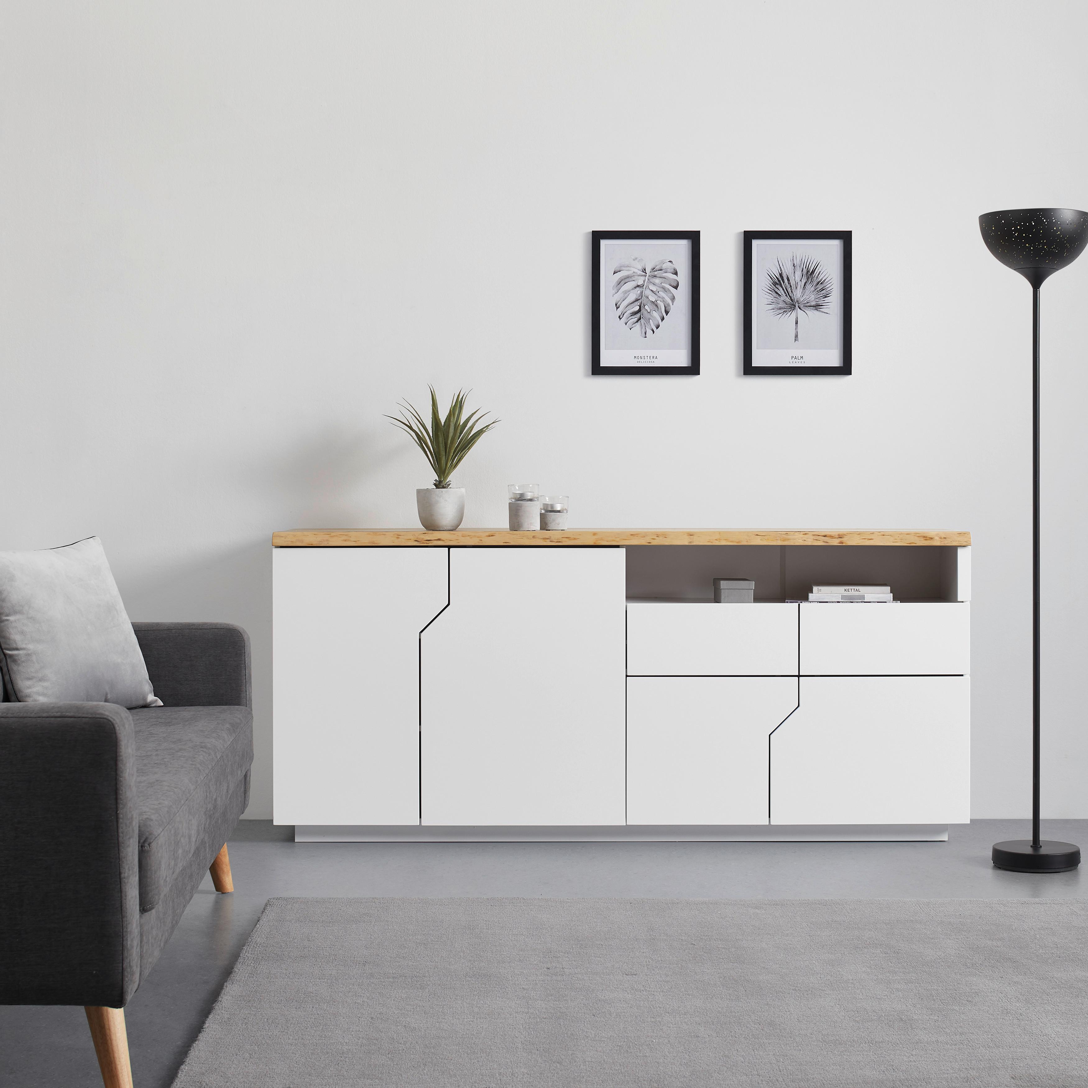 Sideboard Carlos Eichefarben/ Weiß Echtholz - Eichefarben/Weiß, MODERN, Holz (180/80,5/42cm) - Bessagi Home