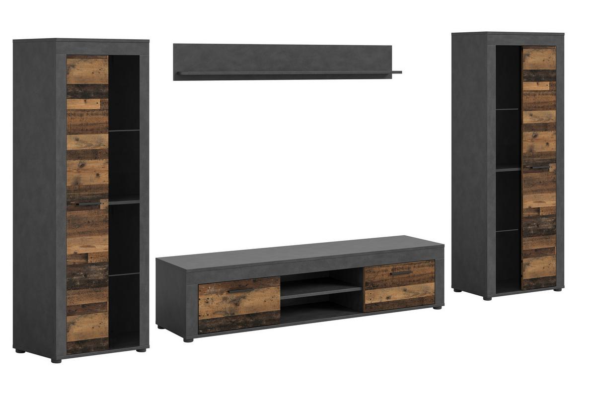 Ansamblu mobilier camera de zi JAM - culoare natur/gri, Design, sticlă/material pe bază de lemn (310/159/35cm) - Modern Living