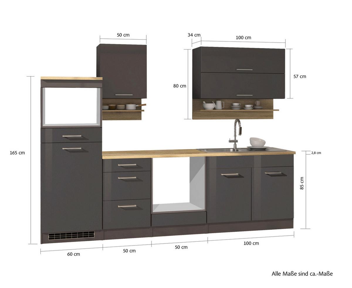 Küchenleerblock Mailand o. Geräte Graphitfarben - Silberfarben/Graphitfarben, MODERN, Glas/Holzwerkstoff (270cm) - Held