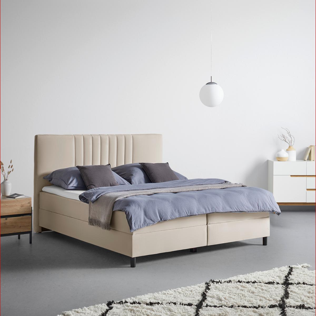 Boxbett Roma ca. 180x200 cm Beige mit Topper - Beige/Schwarz, MODERN, Holz/Textil (180/200cm) - Bessagi Home