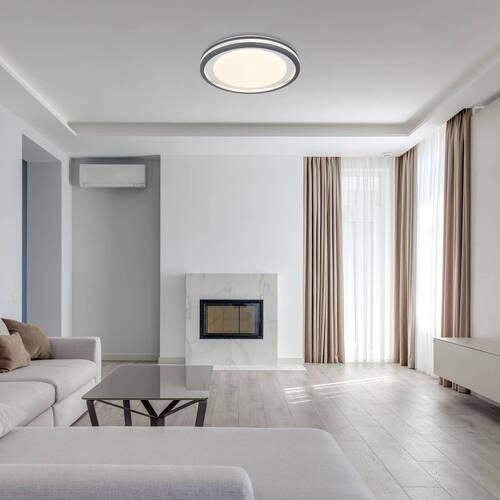 LED-Deckenleuchte Terpsa Grau/Weiß max. 30 Watt - Transparent/Opal, KONVENTIONELL, Kunststoff/Metall (47,8/6,7cm) - Globo