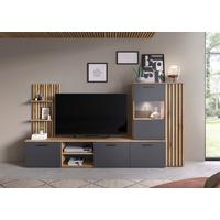 Ansamblu mobilier cameră de zi MAILAND - culoare lemn stejar/antracit, Modern, sticlă/material pe bază de lemn (250/135/38cm) - Modern Living