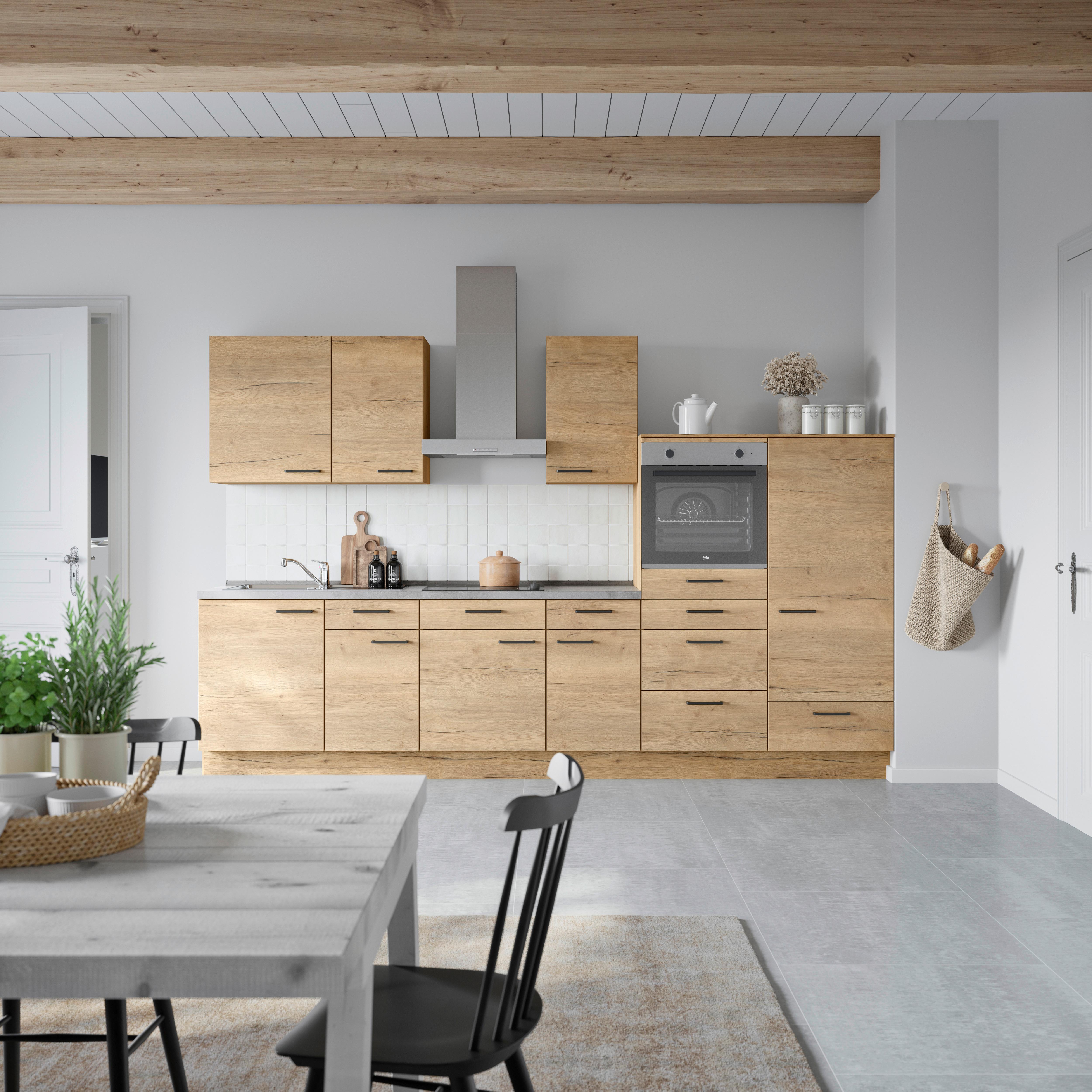 Küchenblock Structura Low m. Geräten Eiche - Schieferfarben/Eichefarben, MODERN, Holzwerkstoff/Metall (330cm) - Nobilia