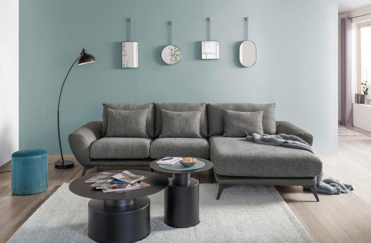 Ecksofa Soria in Dunkelgrau - Dunkelgrau/Schwarz, Modern, Textil (296/103/176cm) - Premium Living