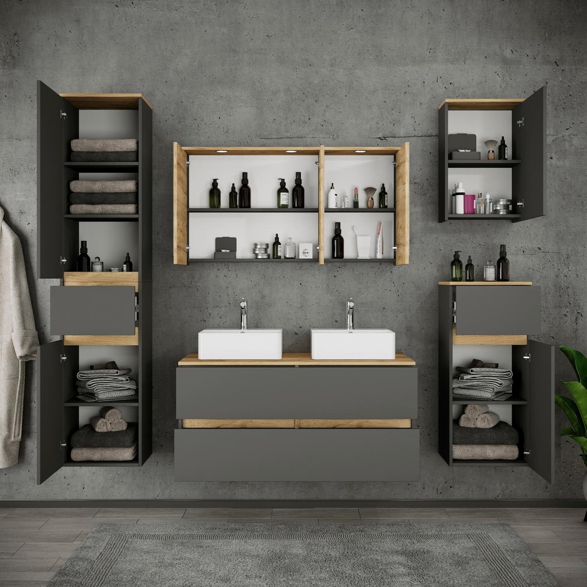 Badezimmer Cosila - Honigeiche/Weiss, Trend, Keramik/Holzwerkstoff (191cm) - MID.YOU