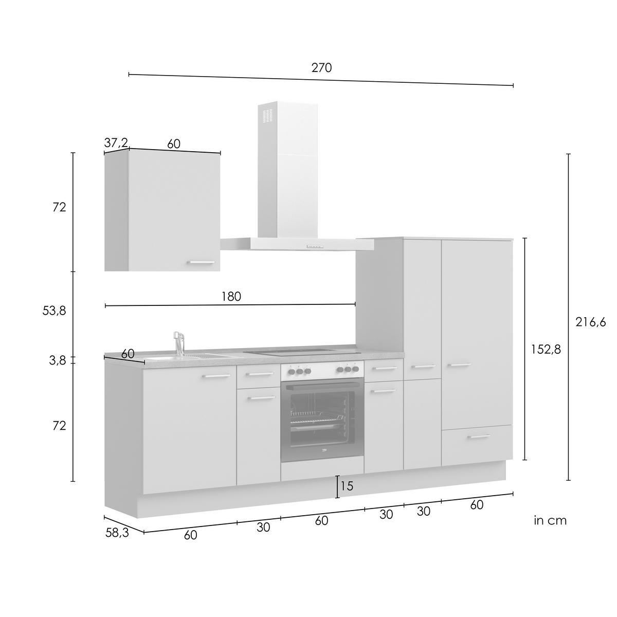 Küchenleerblock Senso Low o. Geräte Olivgrün - Eichefarben/Schwarz, MODERN, Holzwerkstoff/Metall (270cm) - Nobilia