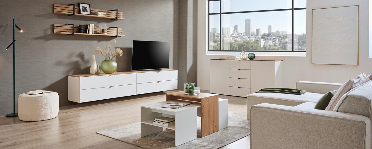 SZAFKA RTV DIANA   -HOM IN- - czarny/biały, Modern, materiał drewnopochodny/metal (140/62/44cm) - Hom`in