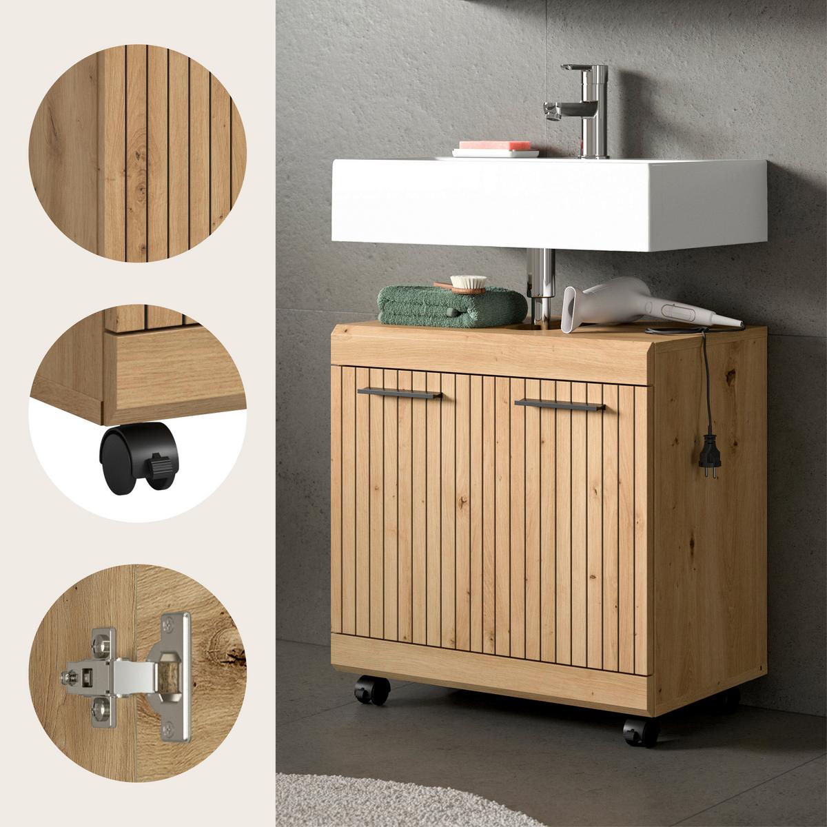 Waschbeckenunterschrank Scout Eiche Artisan - Schwarz/Eiche Artisan, Trend, Holzwerkstoff/Kunststoff (60/60/34cm) - MID.YOU
