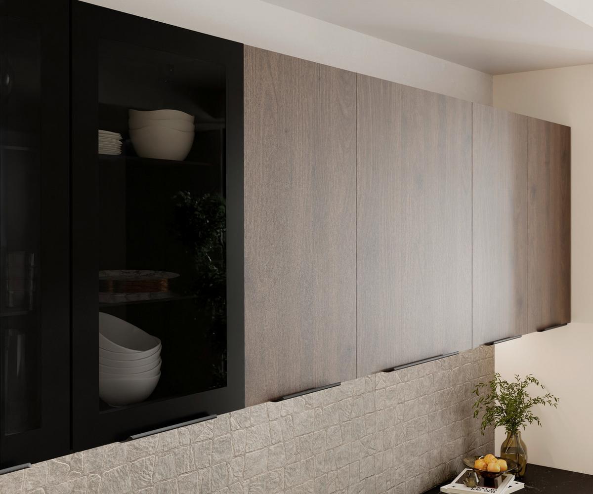 Blok Kuhinja Monza - boja orahovog drveta/crna, Moderno, staklo/metal (260/210/60cm) - Modern Living
