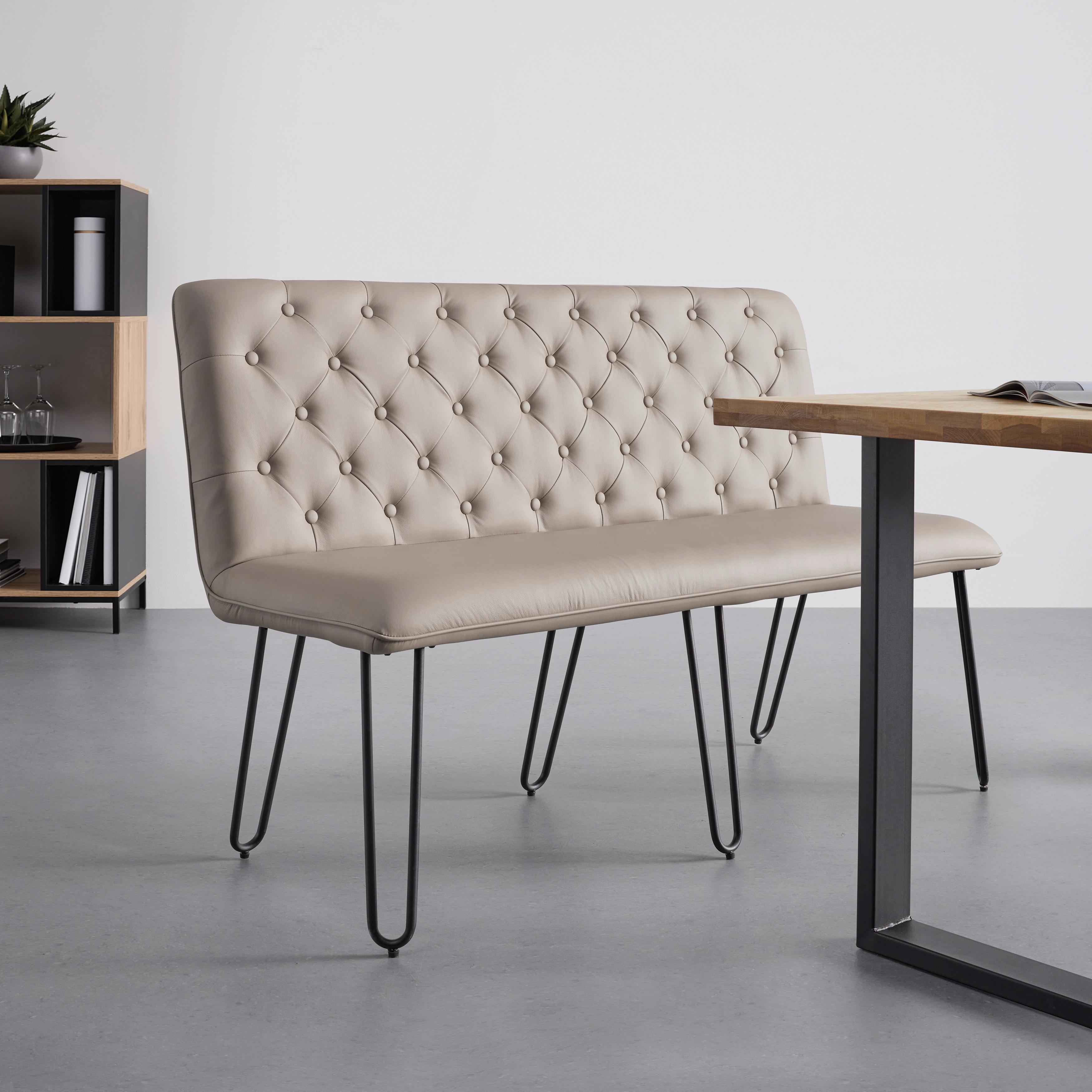 Sitzbank taupe, "Ivie", Lederlook - Taupe/Schwarz, MODERN, Holz/Textil (140/92/62cm) - Bessagi Home