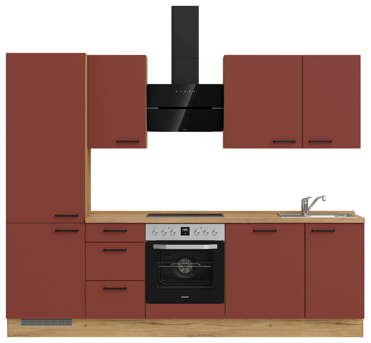 Küchenblock Easytouch High m. Geräten Dunkelrot - Eichefarben/Schwarz, MODERN, Holzwerkstoff/Metall (270cm) - Nobilia