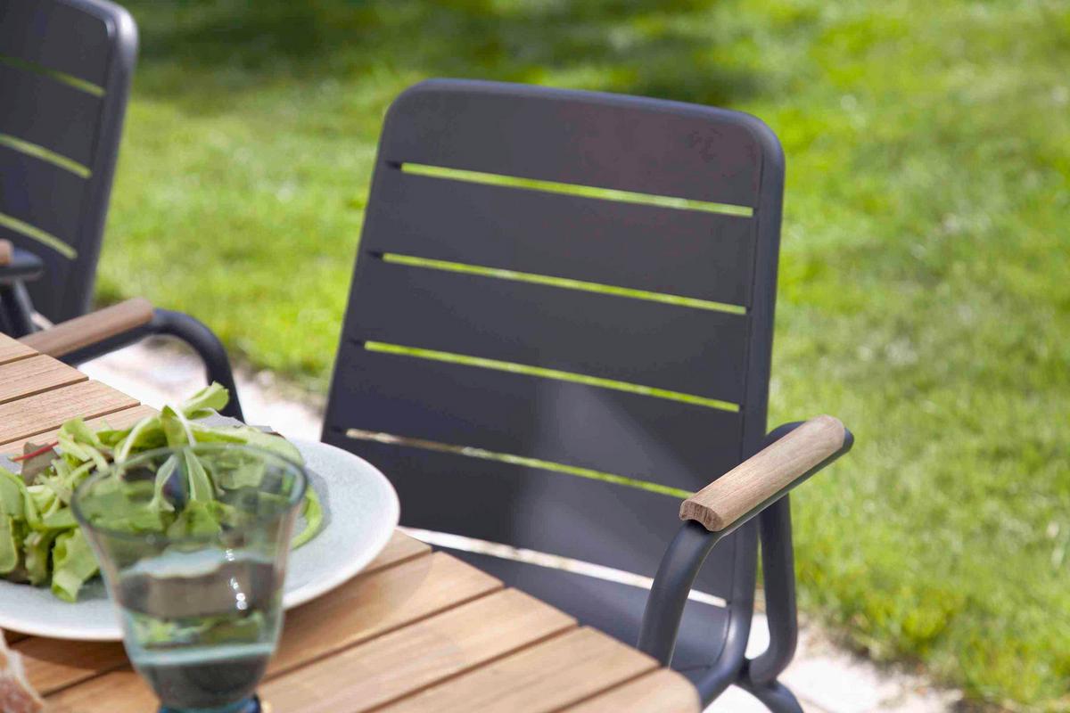 Gartenstuhl Parc Anthrazit/Teak stapelbar - Anthrazit/Naturfarben, Natur, Holz/Metall (58/80/58cm) - Gardenson