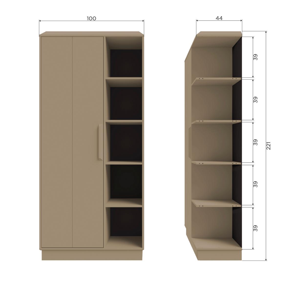 Garderobenschrank Lowen Schlammfarben B: 100 cm - Schlammfarben, Design, Holz/Holzwerkstoff (100/221/44cm) - Livetastic