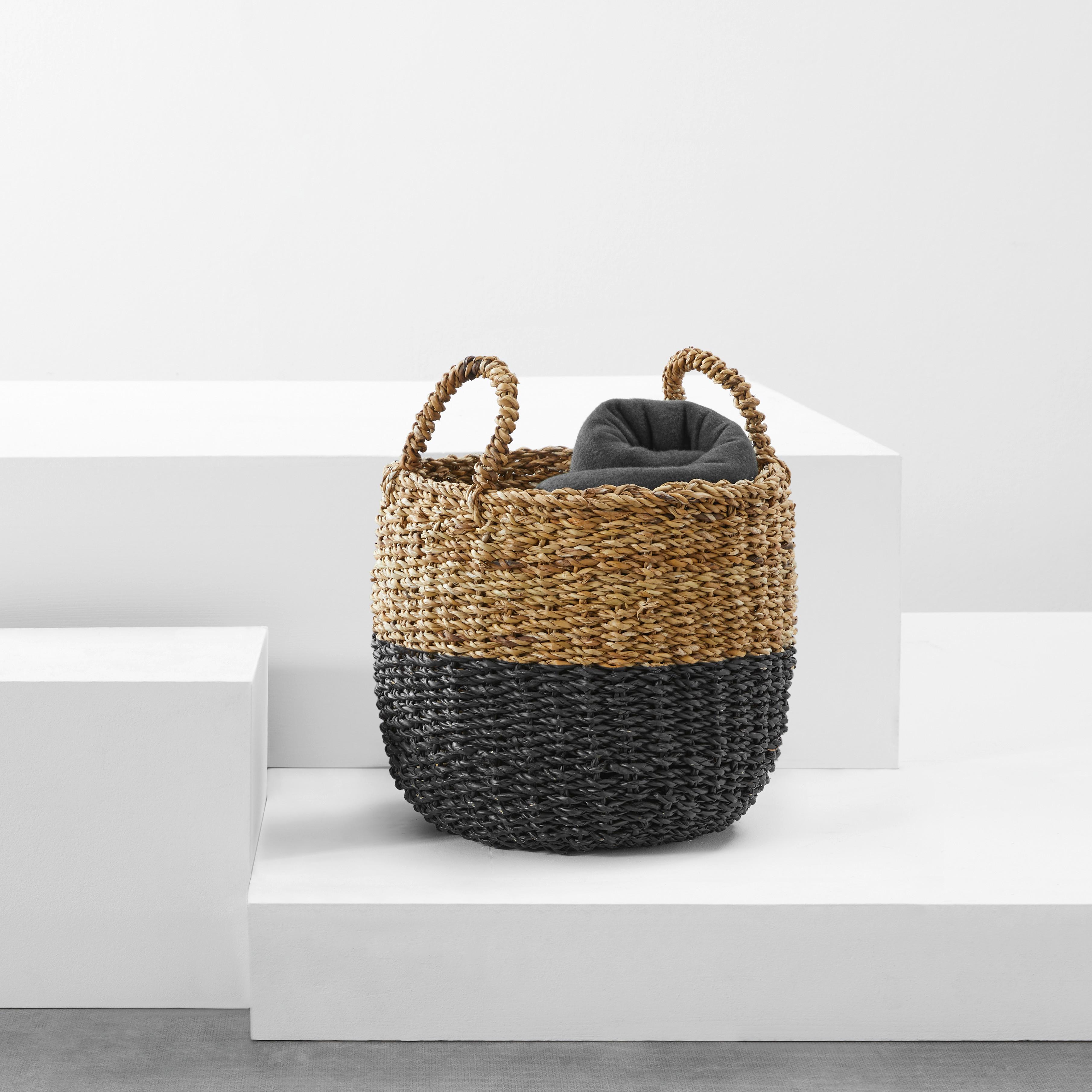 Dekokorb Sophian in Naturfarben Ø ca. 35cm - Schwarz/Naturfarben, Natur, Naturmaterialien (35/39cm)