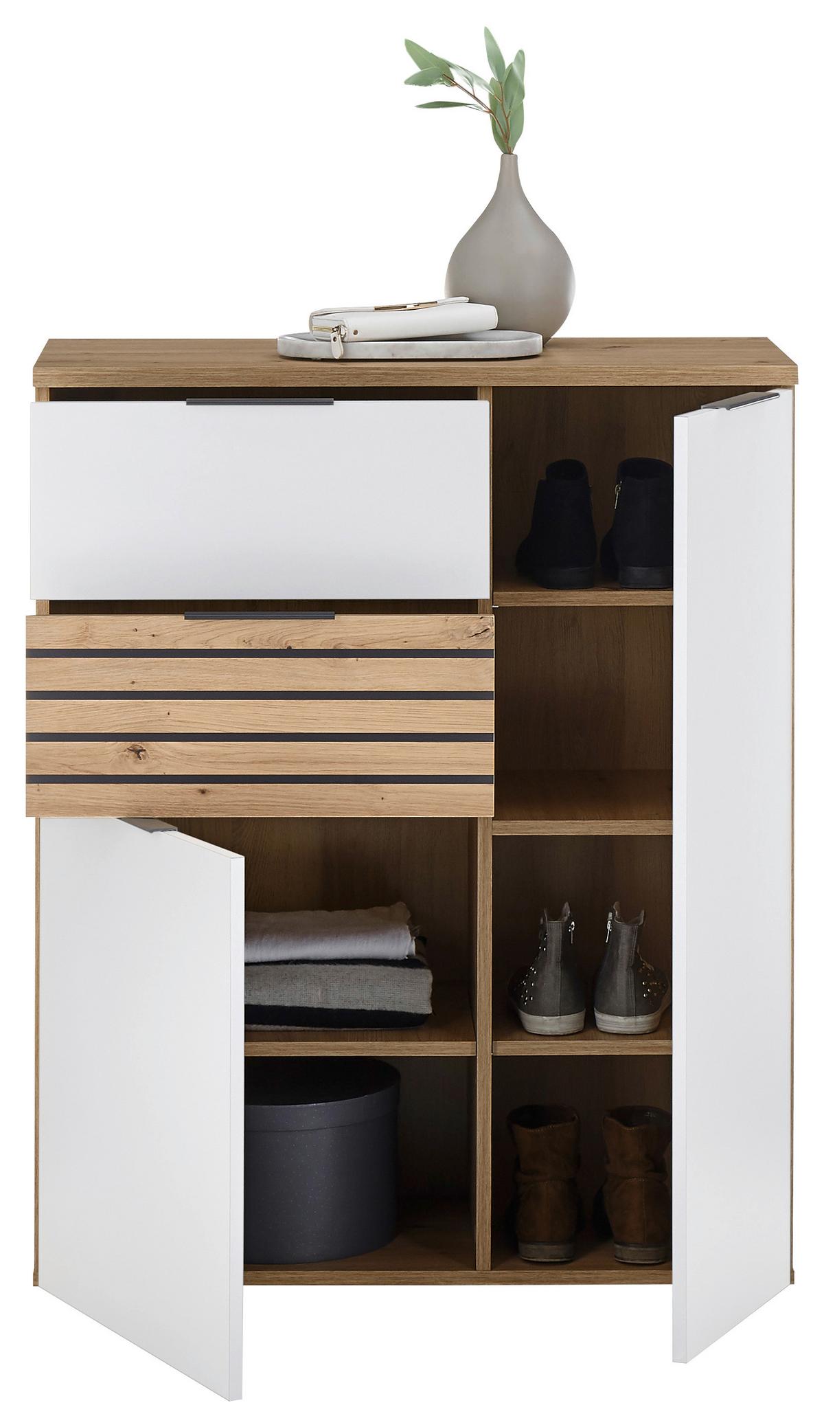 KOMODA MILAN - kolor srebrny/biały, Design, materiał drewnopochodny/tworzywo sztuczne (85/105/38cm) - MID.YOU