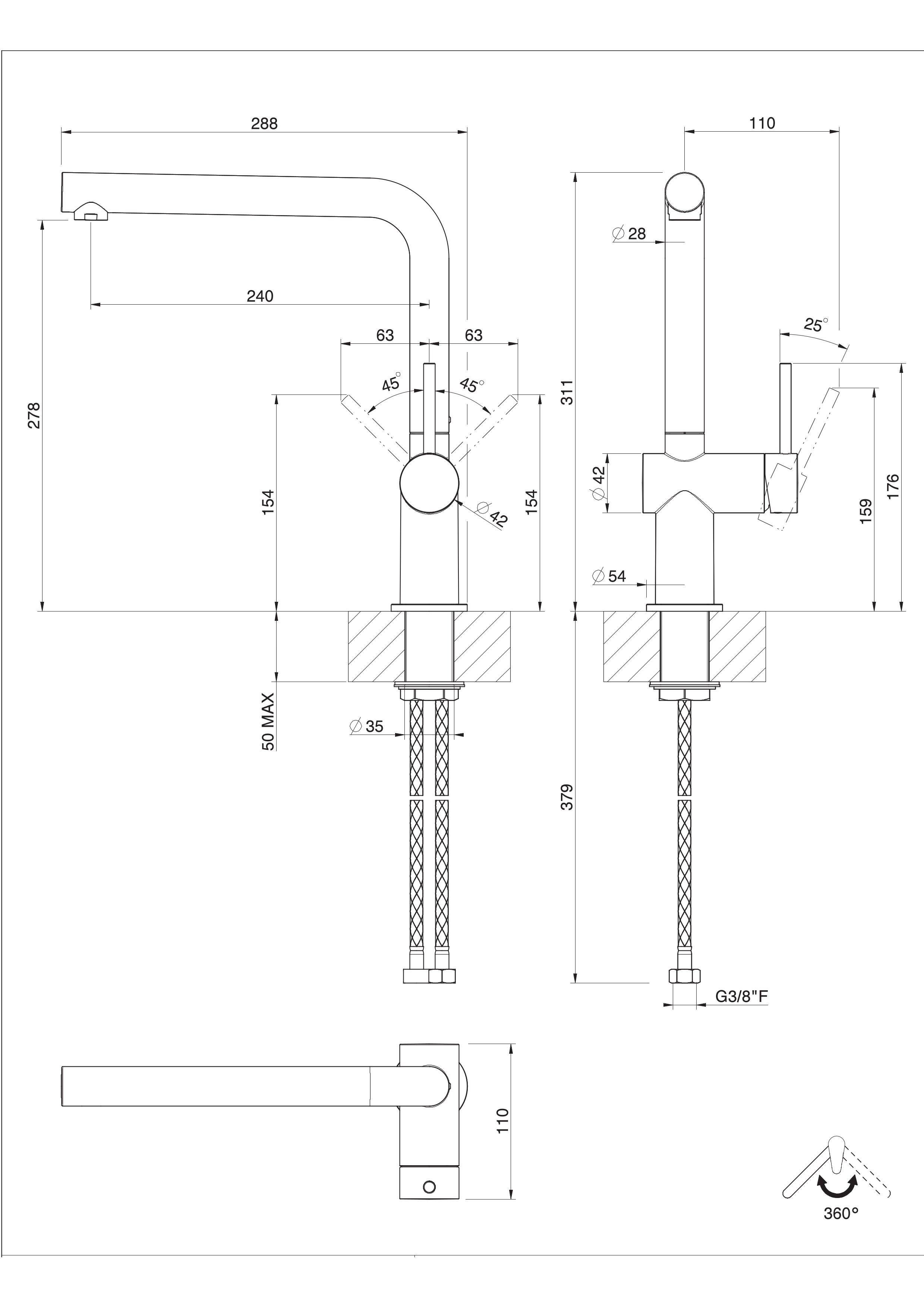 Küchenarmatur Sila Hochdruck - Schwarz, MODERN (31,1cm) - Systemceram