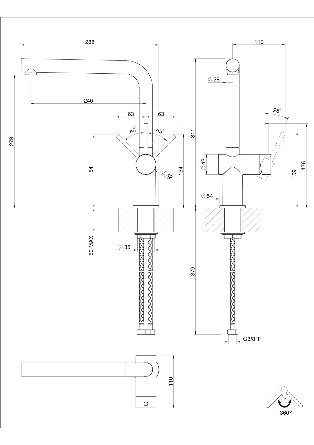 Küchenarmatur Sila Hochdruck - Schwarz, MODERN (31,1cm) - Systemceram
