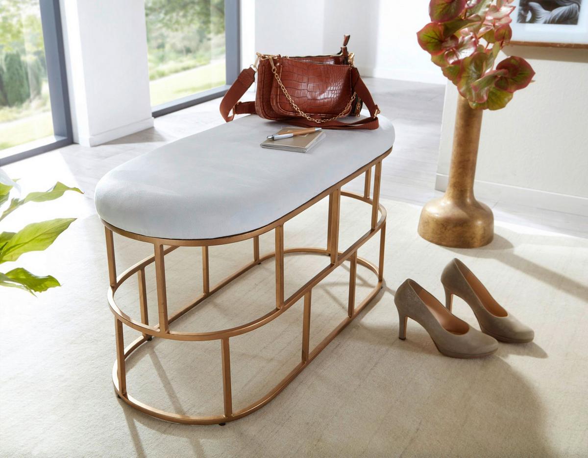 Sitzbank Wohnling ca.90x46x38cm Textil,Weiß - Goldfarben/Weiß, Design, Textil/Metall (90/46/38cm) - MID.YOU