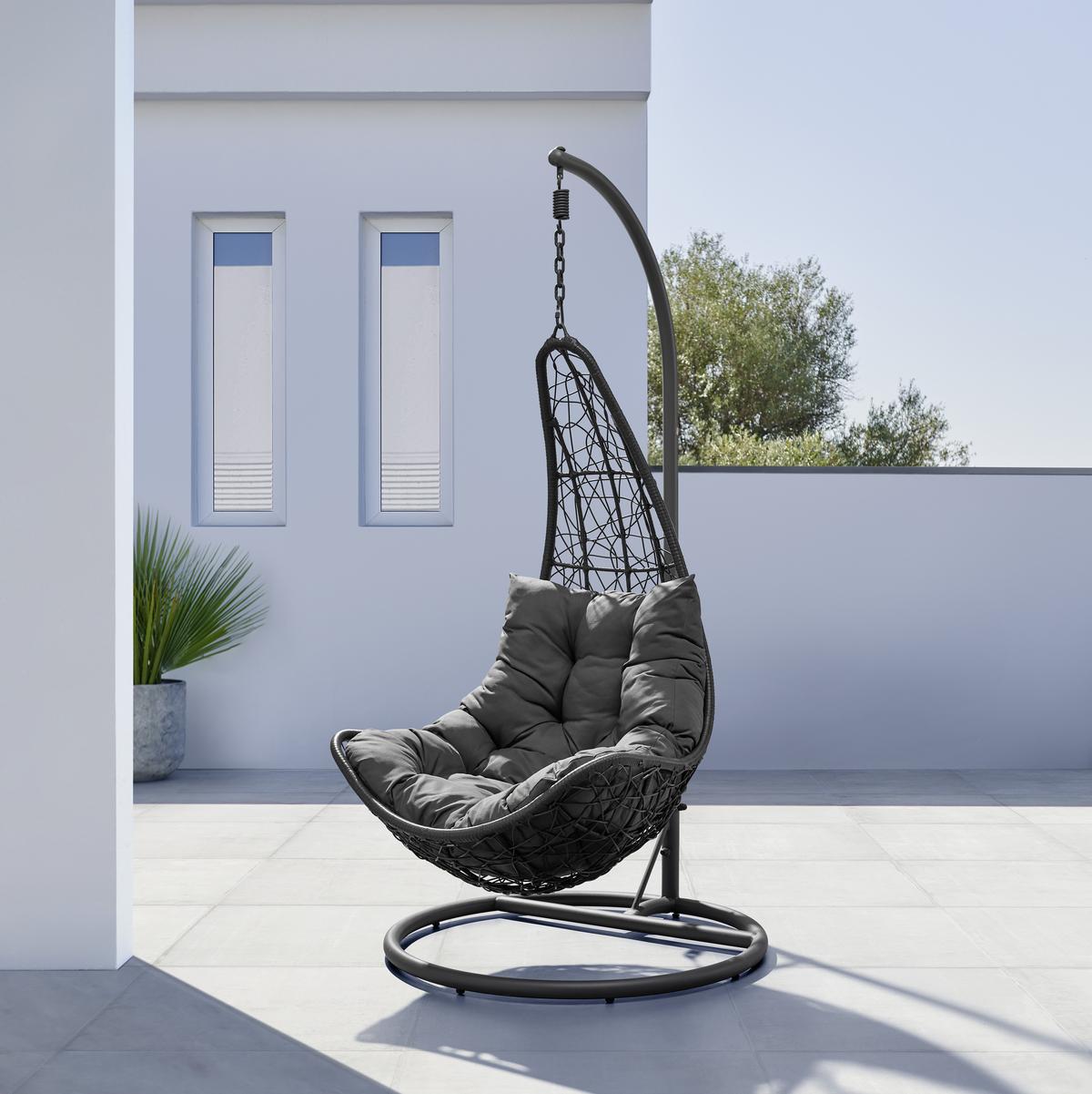 Fotoliu suspendat Rosi - gri închis, Modern, plastic/metal (95/196/96cm) - Bessagi Garden