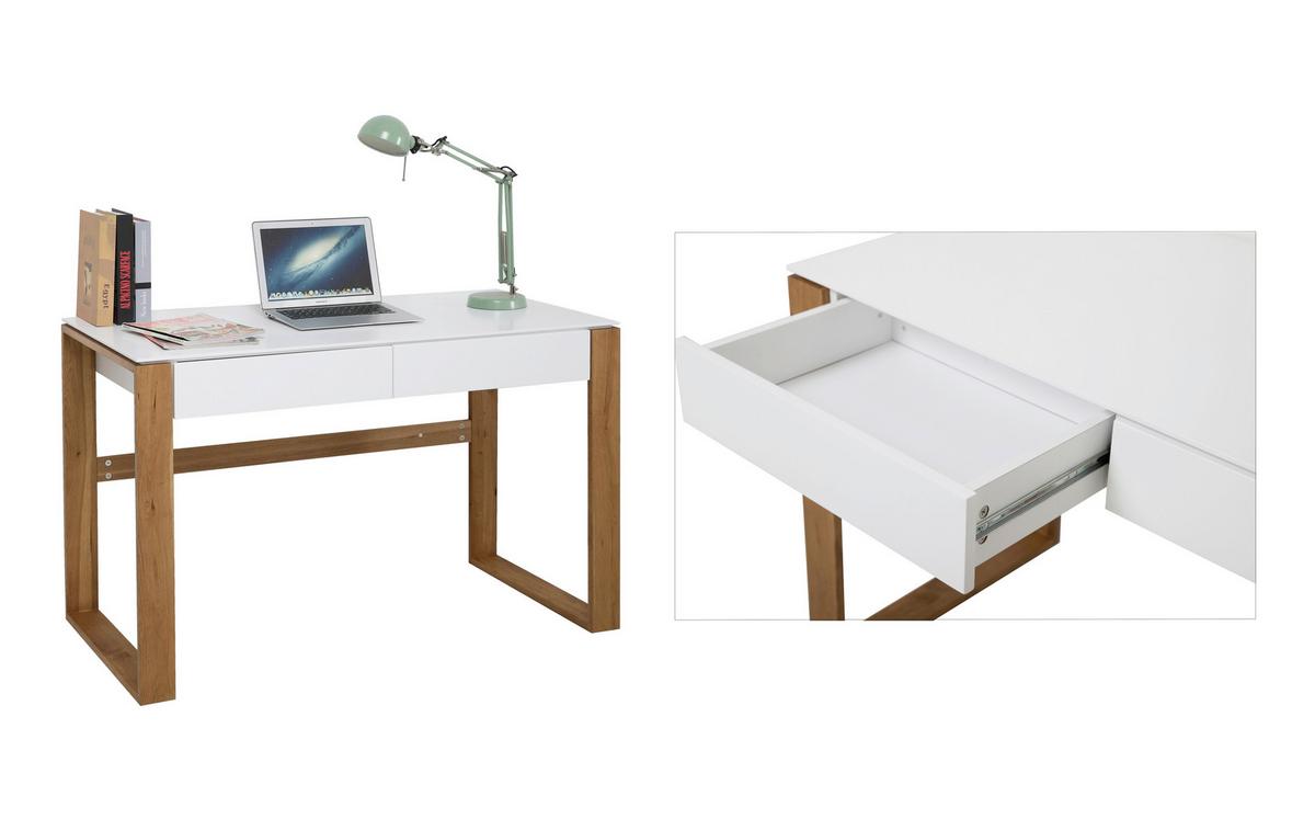 Schreibtisch Weiß/Eichefarben - Naturfarben/Weiß, Design, Holz/Holzwerkstoff (120/60/75cm) - Livetastic