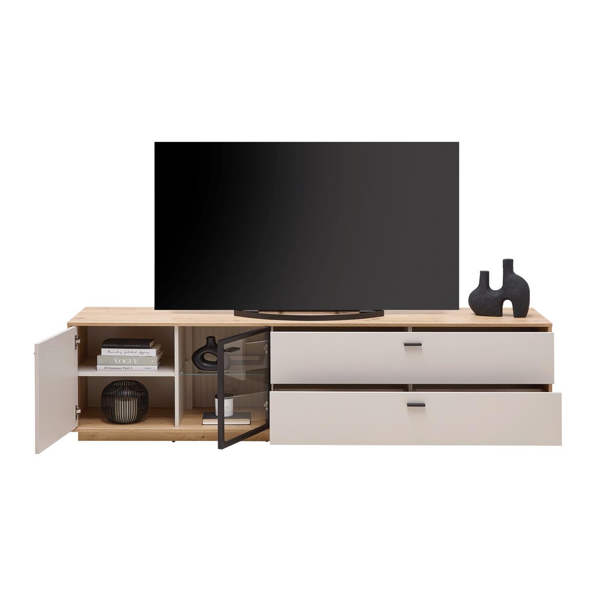 TV-Element Cremona Kaschmir/Eiche Artisan - Kaschmir/Schwarz, MODERN, Glas/Holzwerkstoff (210/55/45cm) - Premium Living