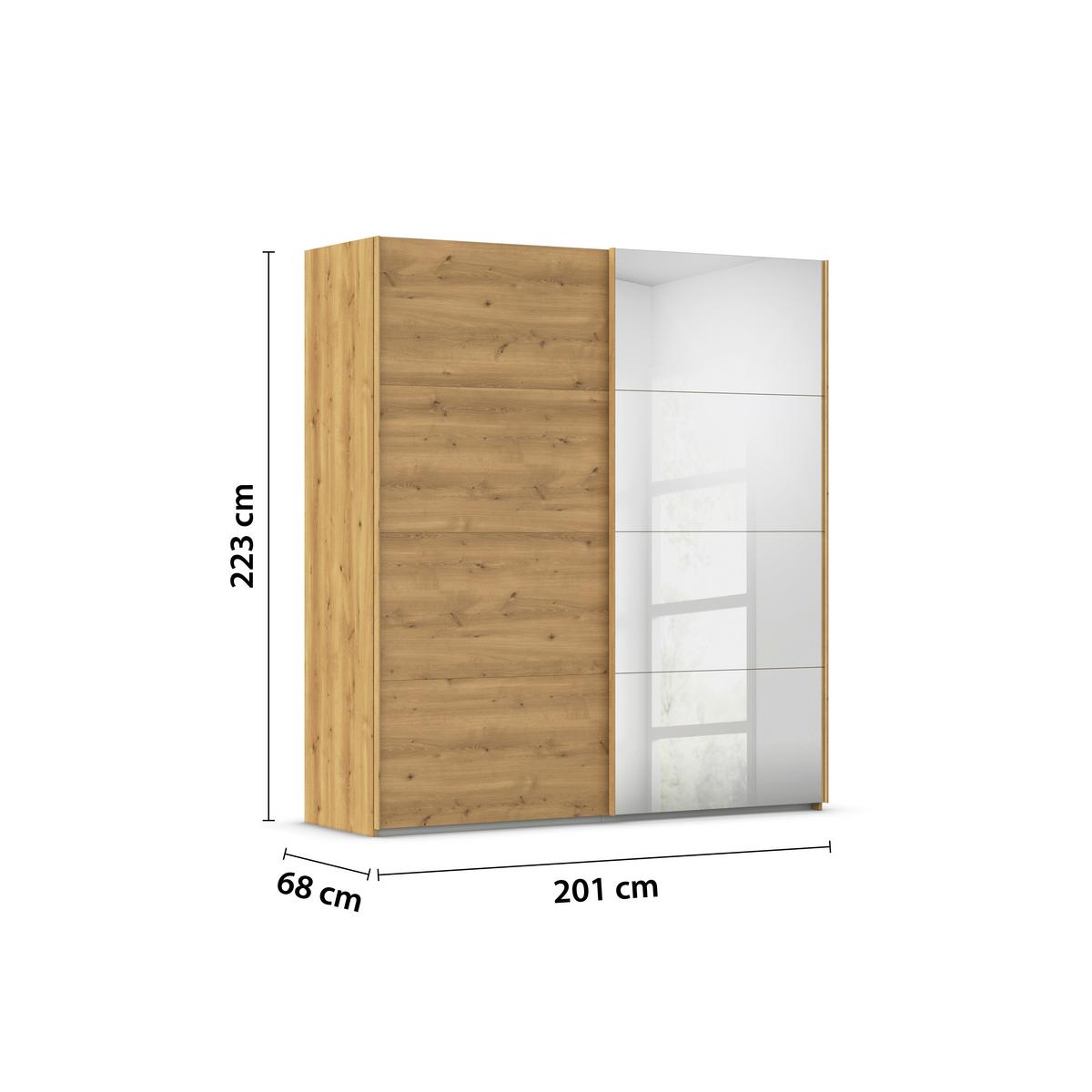 Omara Z Drsnimi Vrati Evelyn, Barva Hrasta - barve hrasta, Design, umetna masa/steklo (201/223/68cm) - Novel