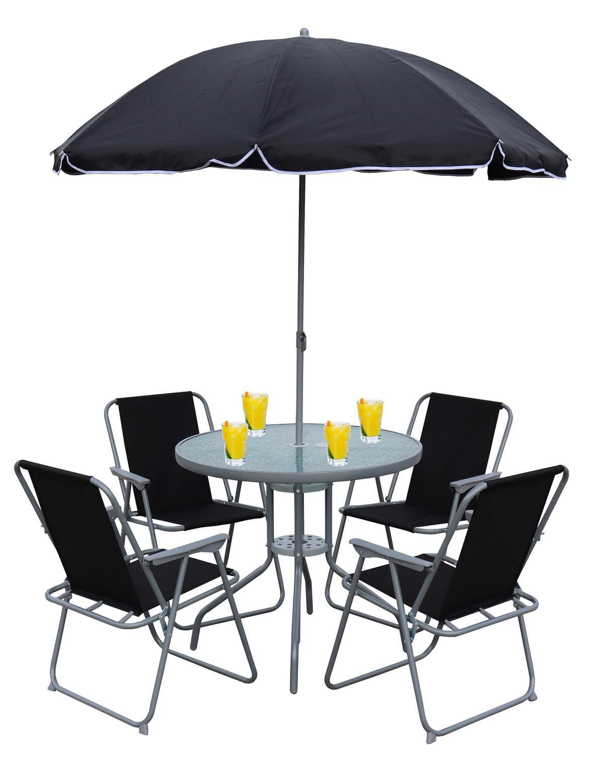 Gartentischgruppe Maxalo 6-tlg. Schwarz - Schwarz, MODERN, Glas/Kunststoff (75/70/75cm) - MID.YOU