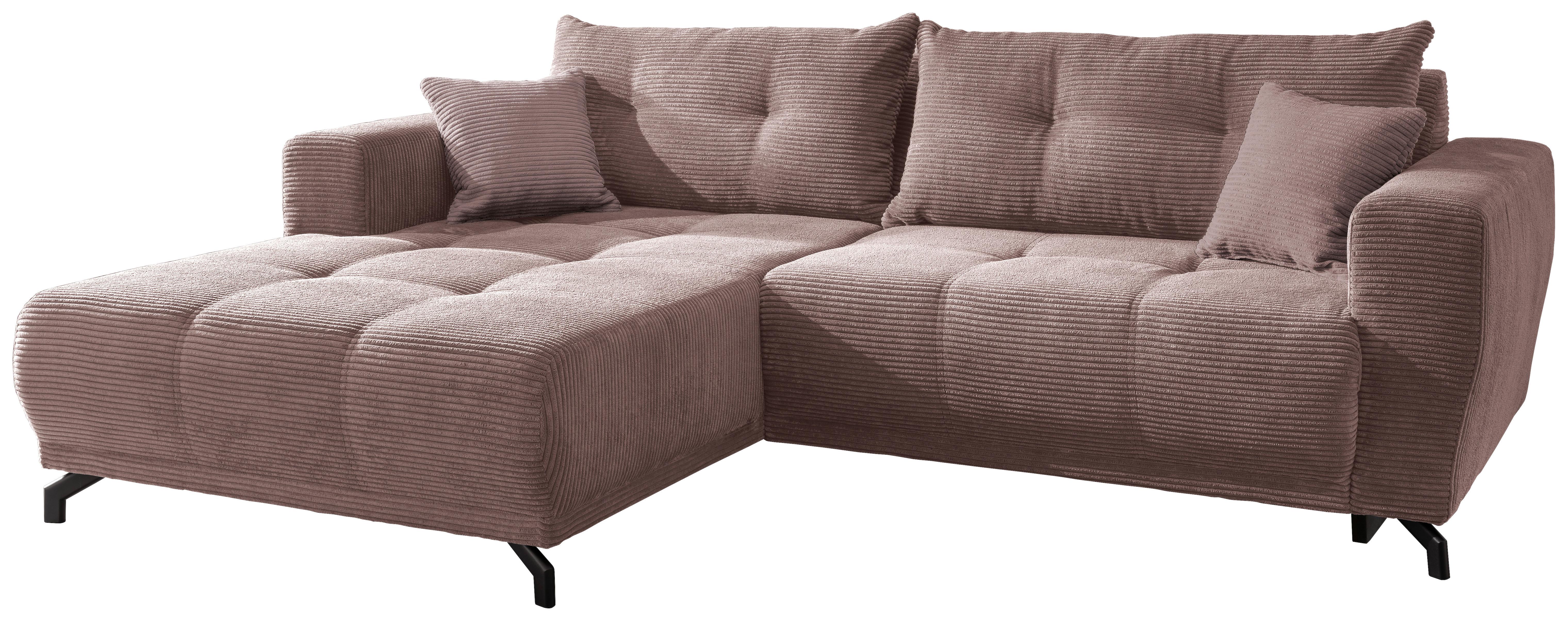 Wohnlandschaft Restato Rosa Cord - Schwarz/Rosa, MODERN, Textil/Metall (177/246cm) - MID.YOU