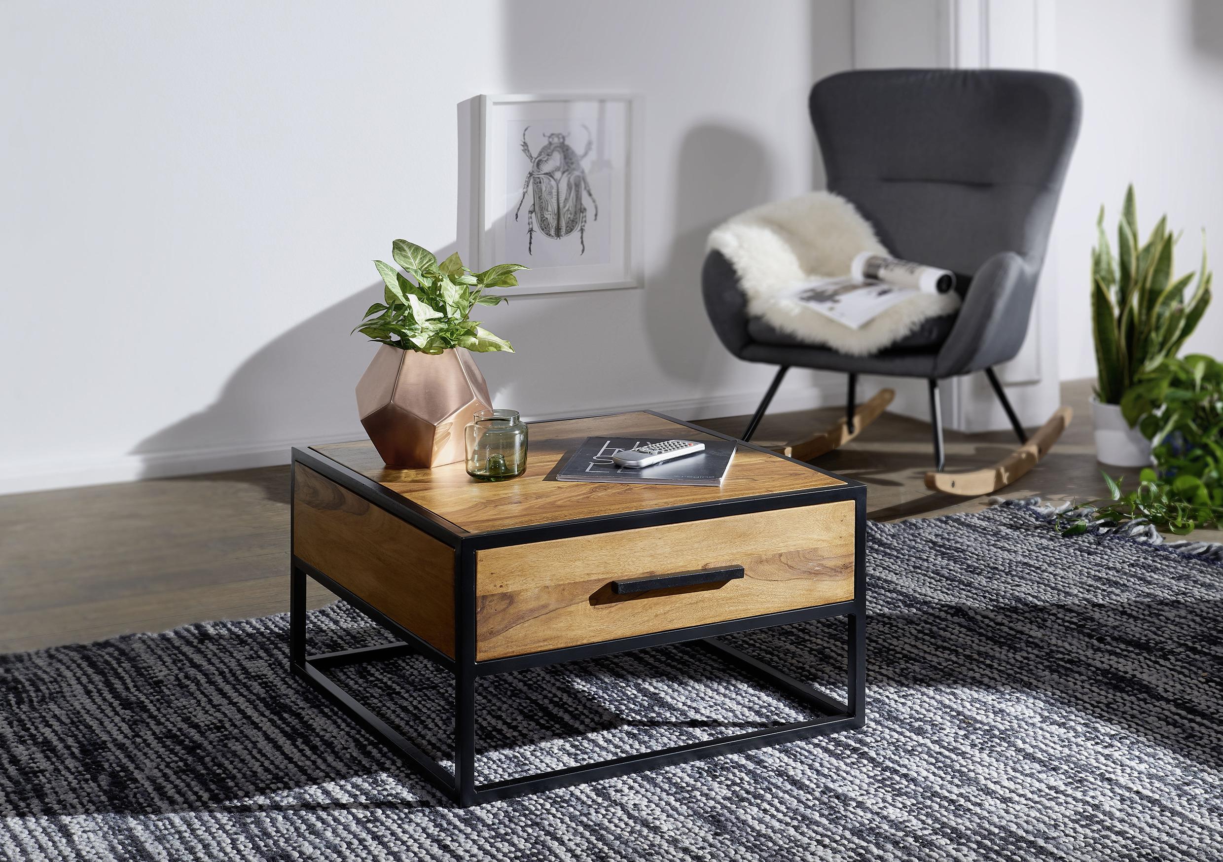 Couchtisch WL5.623 ca. 65x65 cm Sheesham - Sheeshamfarben/Schwarz, Design, Holz/Metall (65/65/38cm) - MID.YOU