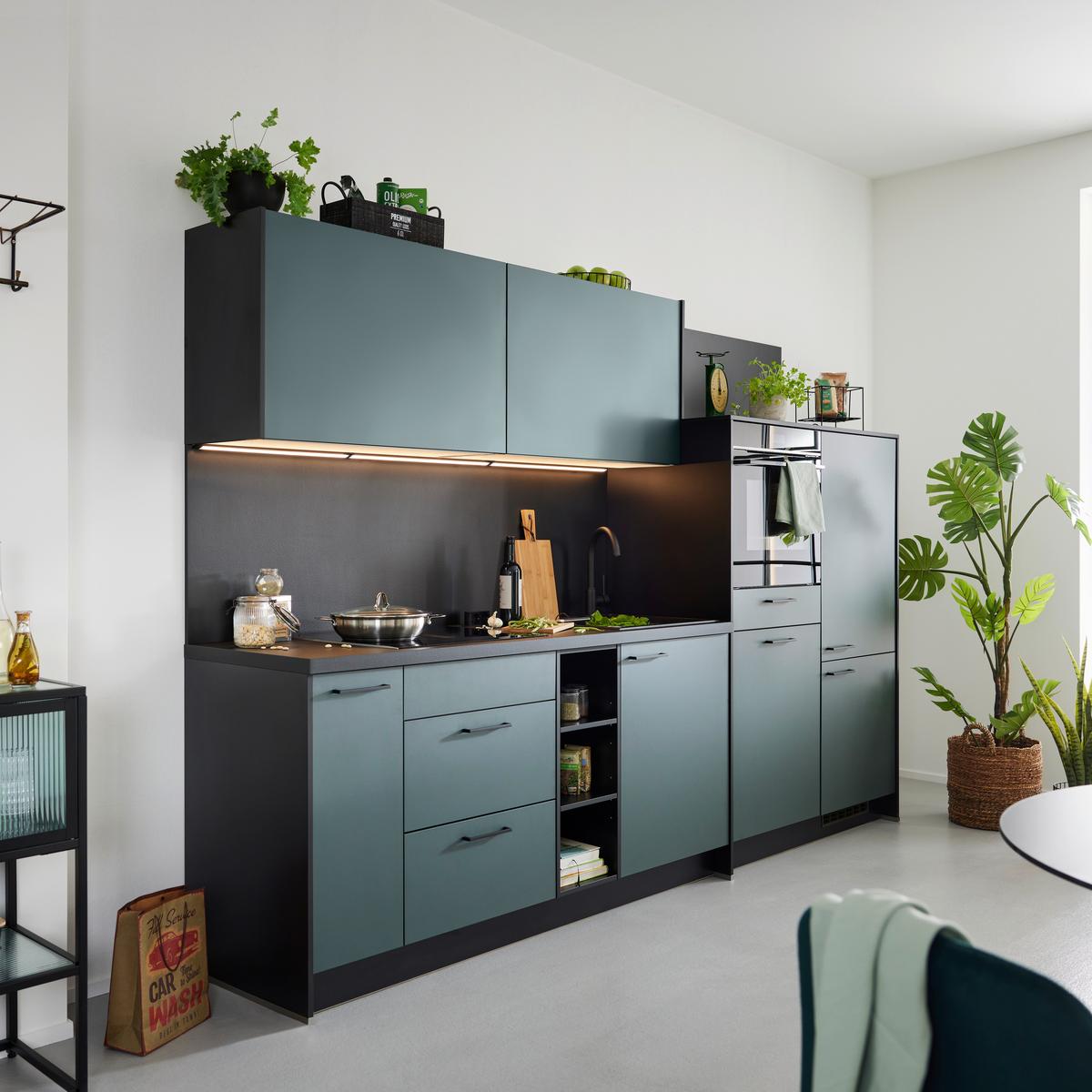 Beépíthető Konyha Clean - fekete/sötétzöld, Modern, faalapú anyag/fém (305cm) - Express-Kuechen