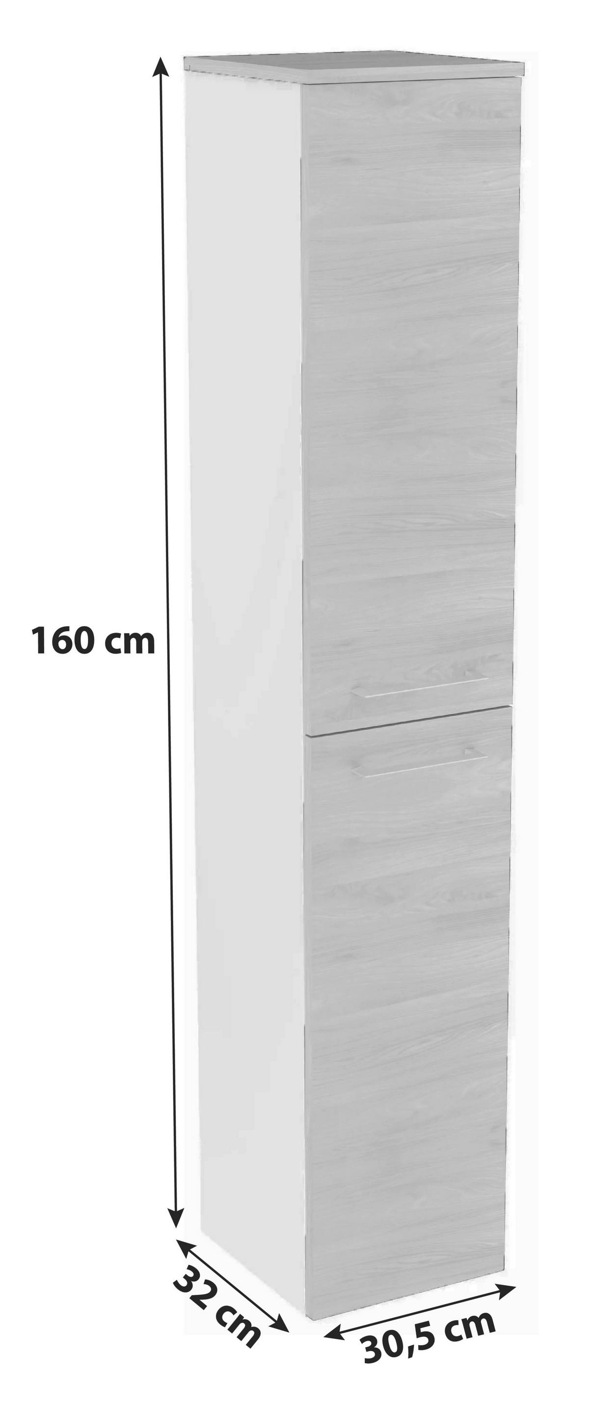 Hochschrank "Lima" , esche - Chromfarben/Eichefarben, MODERN, Glas/Holzwerkstoff (30,5/160,5/32cm) - MID.YOU