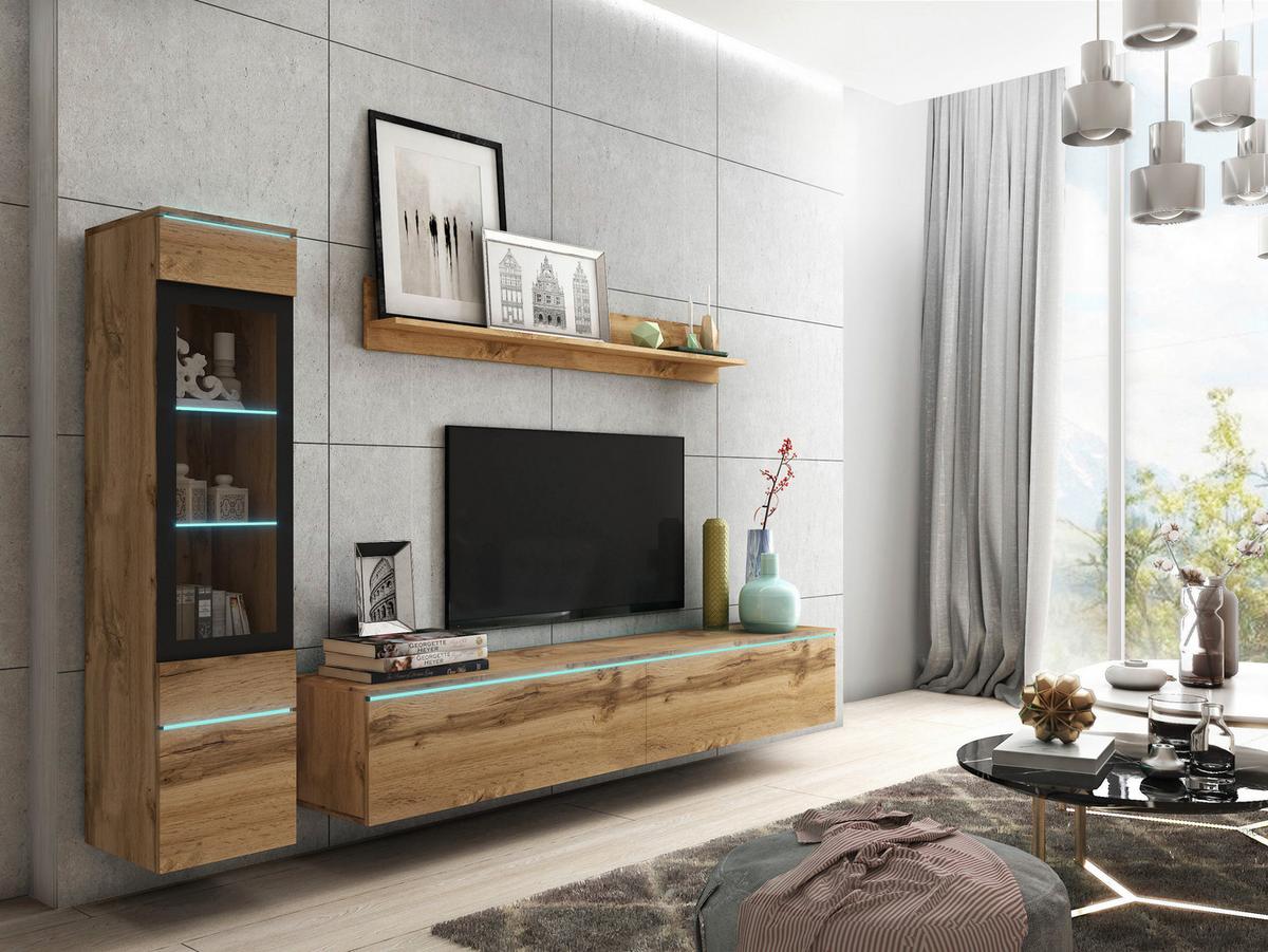 WOHNWAND VERA | EICHE WOTAN - Eiche Wotan/Grau, LIFESTYLE, Glas/Holzwerkstoff (210/130/33cm) - P & B