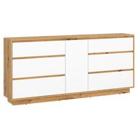 Široka Komoda Foggia, Barva Hrasta, Bela - črna/bela, Trend, umetna masa/leseni material (188,4/89,5/40cm)