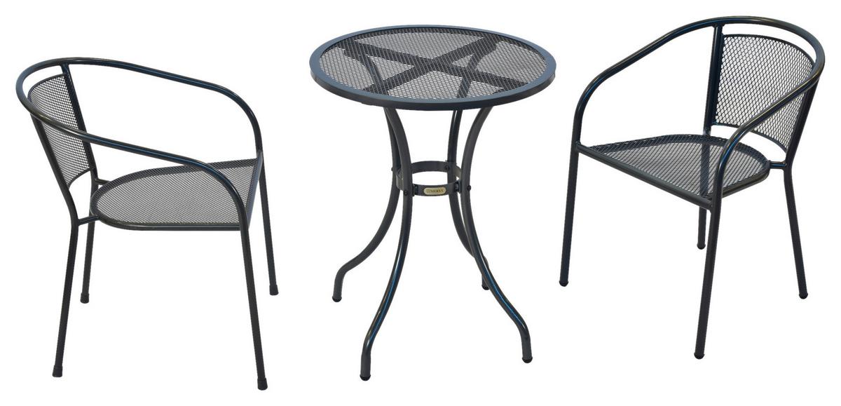 Balkonset Delos 3-tlg. Graphit - Graphitfarben, MODERN, Metall - Gardenson