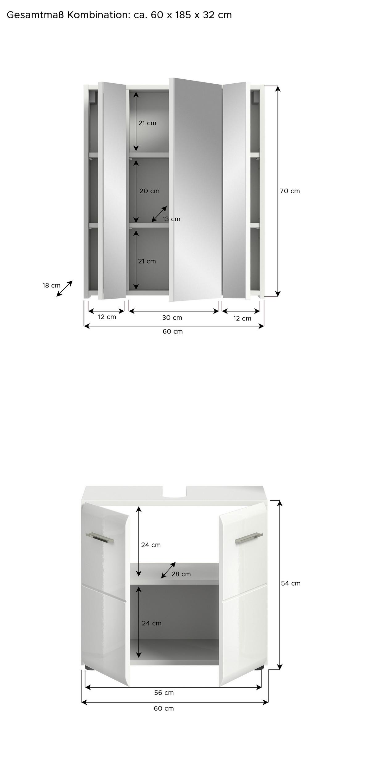 Kopalnica Ice, Bela - srebrne barve/črna, Moderno, umetna masa/steklo (60cm) - MID.YOU