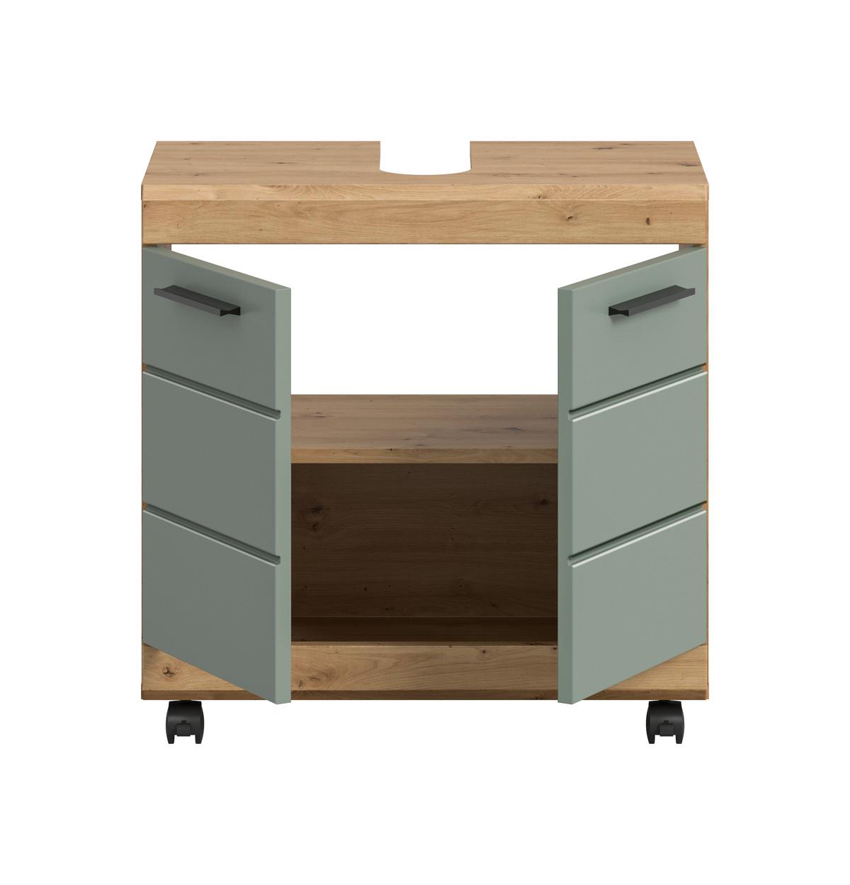 Waschbeckenunterschrank Scout Salbeigrün/Eiche Artisan - Salbeigrün/Schwarz, Trend, Holzwerkstoff/Kunststoff (60/60/34cm) - MID.YOU