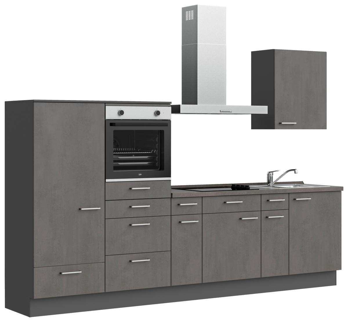 Küchenblock Riva Low m. Geräten Schieferfarben - Schieferfarben/Edelstahlfarben, MODERN, Holzwerkstoff/Metall (300cm) - Nobilia